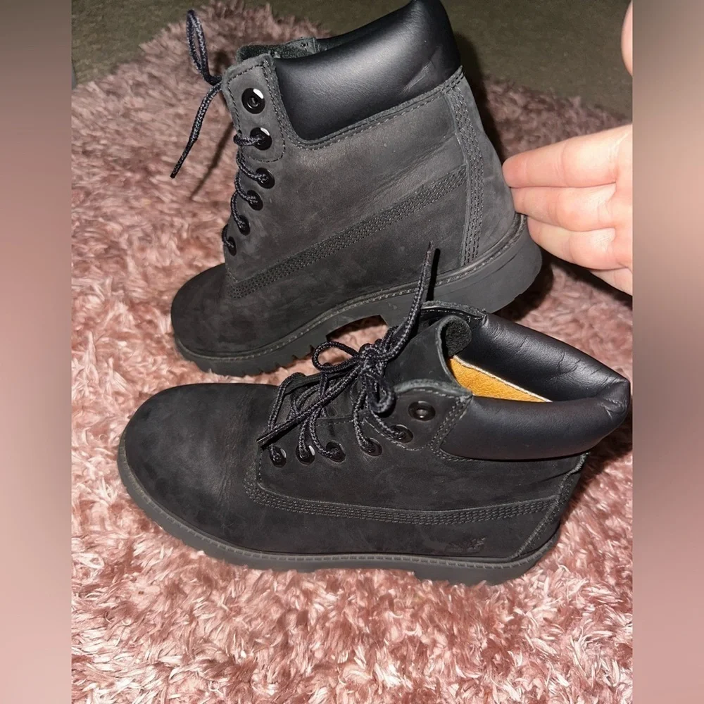 Timberland black little boys lace up boots 3 outdoor winter fall leather